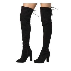 Suede heeled thigh high boots